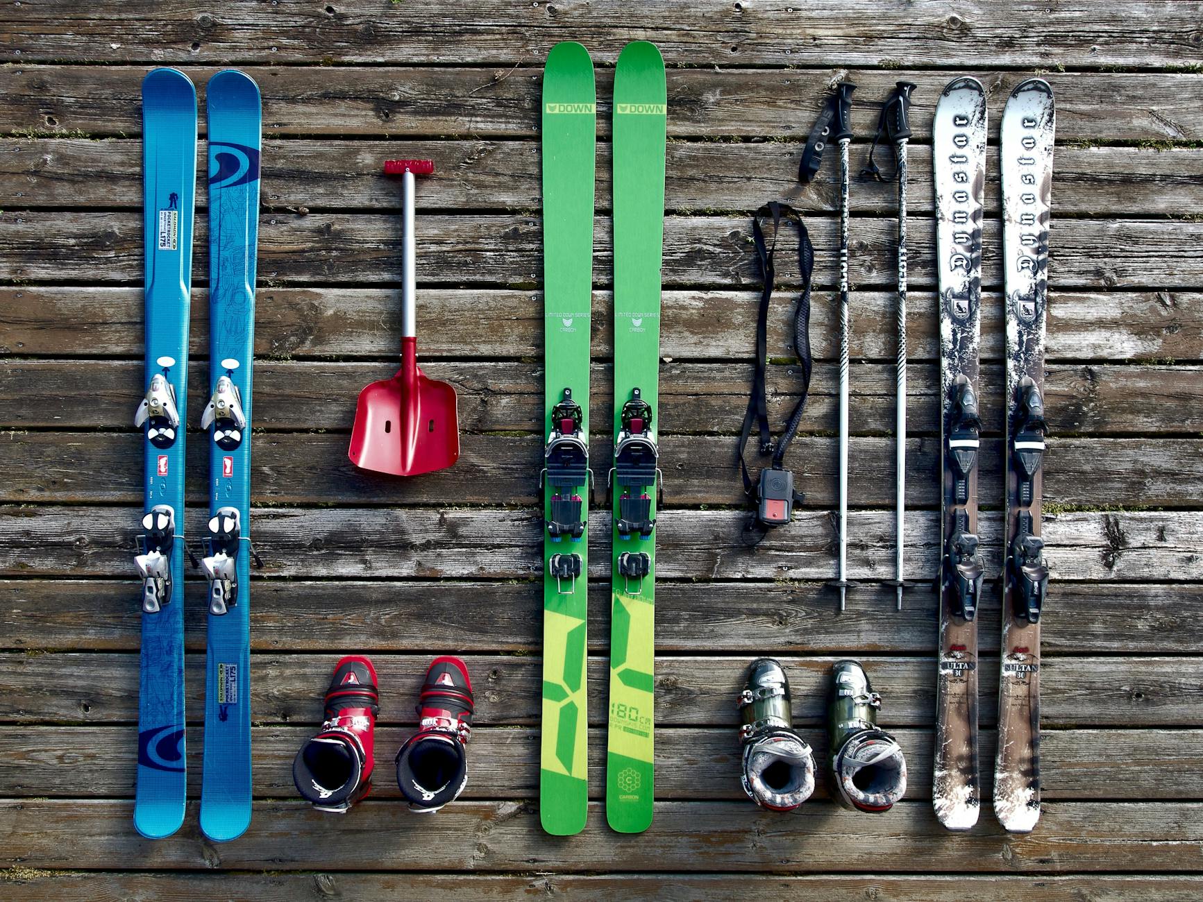 flatlay of skiing equipment Viet California